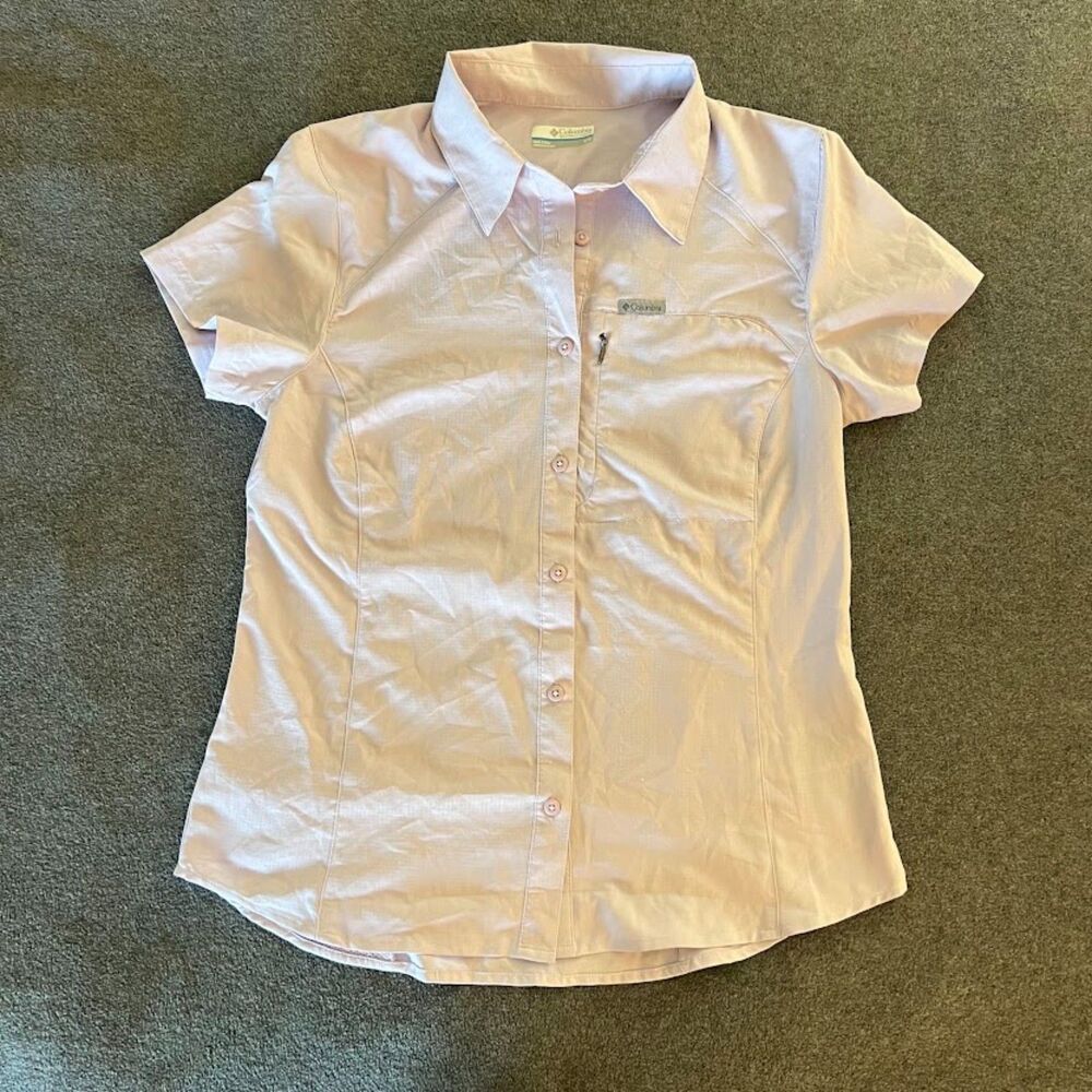 Women's Columbia Short Sleeved Button-up Shirt, Lilac, Size S